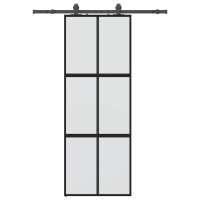Produktbild för Skjutdörr med beslag svart 76x205 cm härdat glas