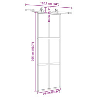 Produktbild för Skjutdörr med beslag svart 76x205 cm härdat glas