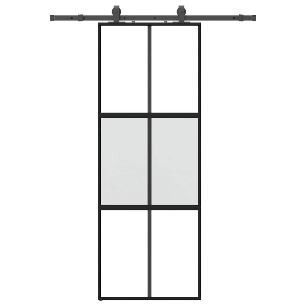 Produktbild för Skjutdörr med beslag svart 76x205 cm härdat glas