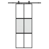 Produktbild för Skjutdörr med beslag svart 76x205 cm härdat glas