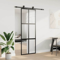 Produktbild för Skjutdörr med beslag svart 76x205 cm härdat glas