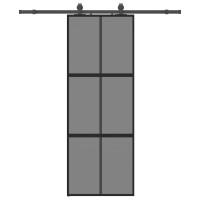 Produktbild för Skjutdörr med beslag svart 76x205 cm härdat glas