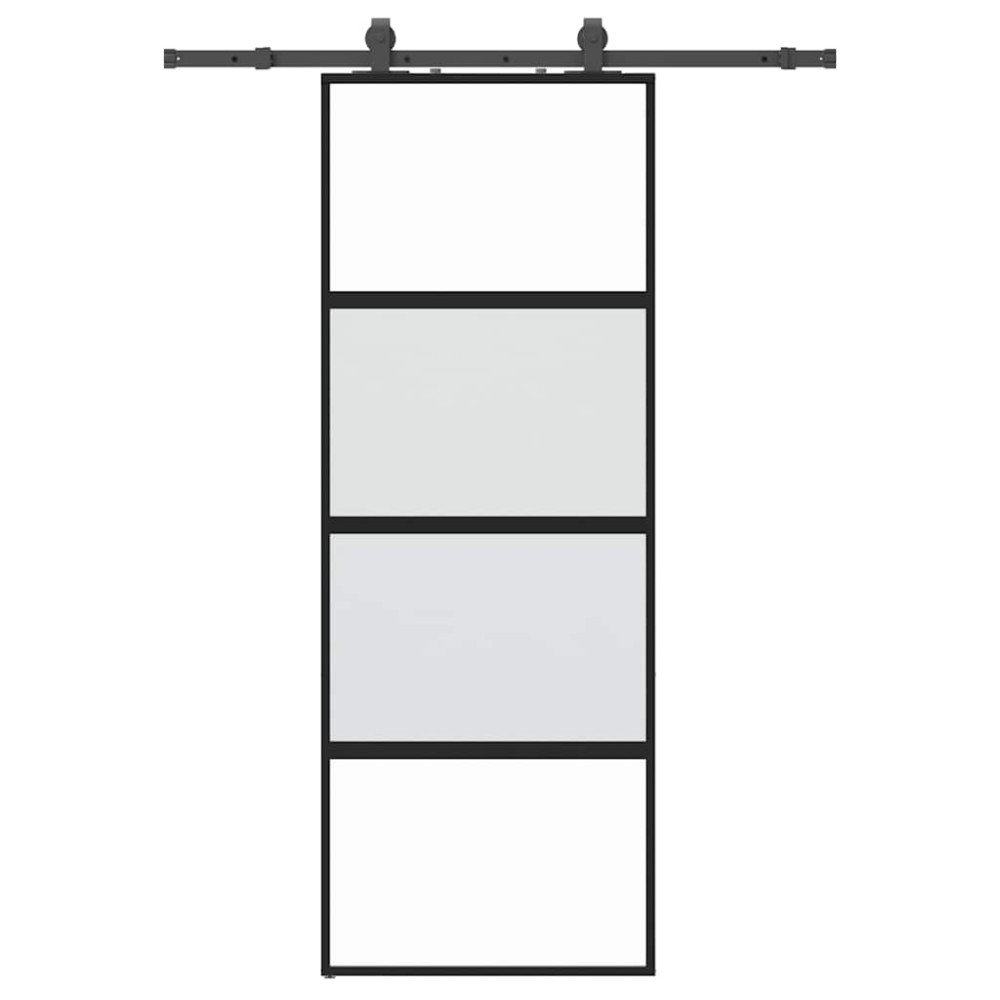 Produktbild för Skjutdörr med beslag svart 76x205 cm härdat glas