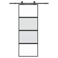 Produktbild för Skjutdörr med beslag svart 76x205 cm härdat glas