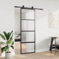 Produktbild för Skjutdörr med beslag svart 76x205 cm härdat glas
