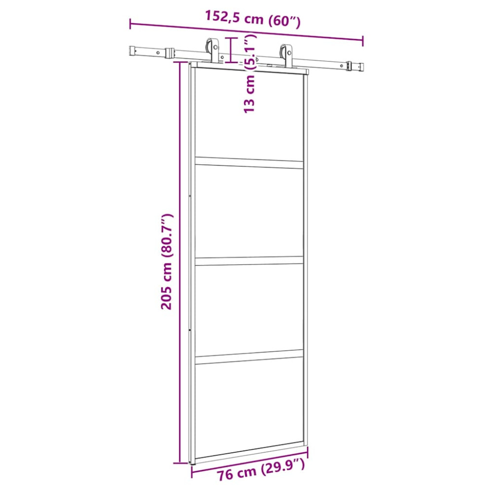 Produktbild för Skjutdörr med beslag svart 76x205 cm härdat glas