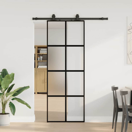 vidaXL Skjutdörr med beslag svart 76x205 cm härdat glas