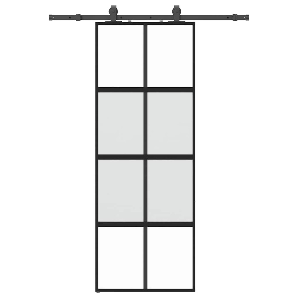 Produktbild för Skjutdörr med beslag svart 76x205 cm härdat glas