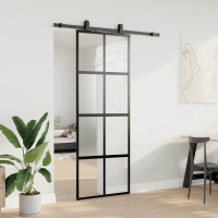 Produktbild för Skjutdörr med beslag svart 76x205 cm härdat glas
