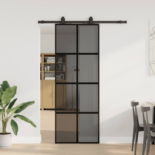 vidaXL Skjutdörr med beslag svart 76x205 cm härdat glas