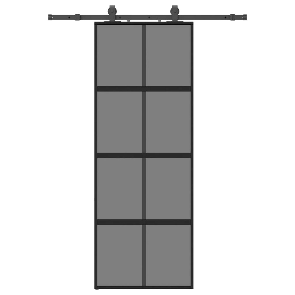 Produktbild för Skjutdörr med beslag svart 76x205 cm härdat glas