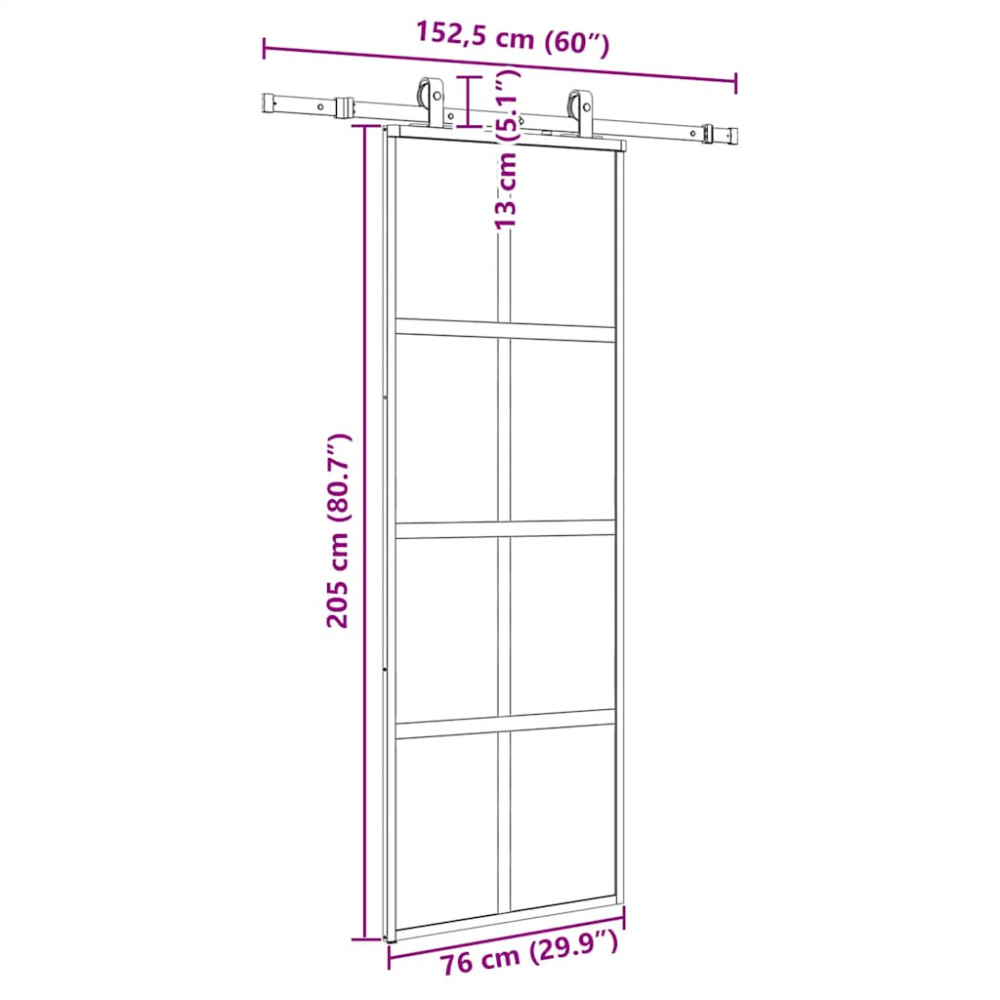 Produktbild för Skjutdörr med beslag svart 76x205 cm härdat glas