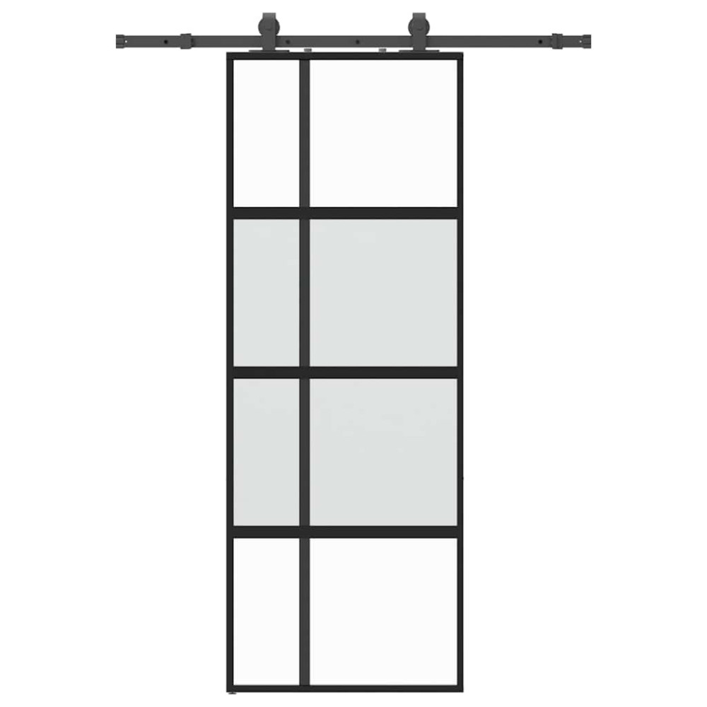 Produktbild för Skjutdörr med beslag svart 76x205 cm härdat glas