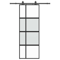 Produktbild för Skjutdörr med beslag svart 76x205 cm härdat glas