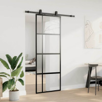 Produktbild för Skjutdörr med beslag svart 76x205 cm härdat glas