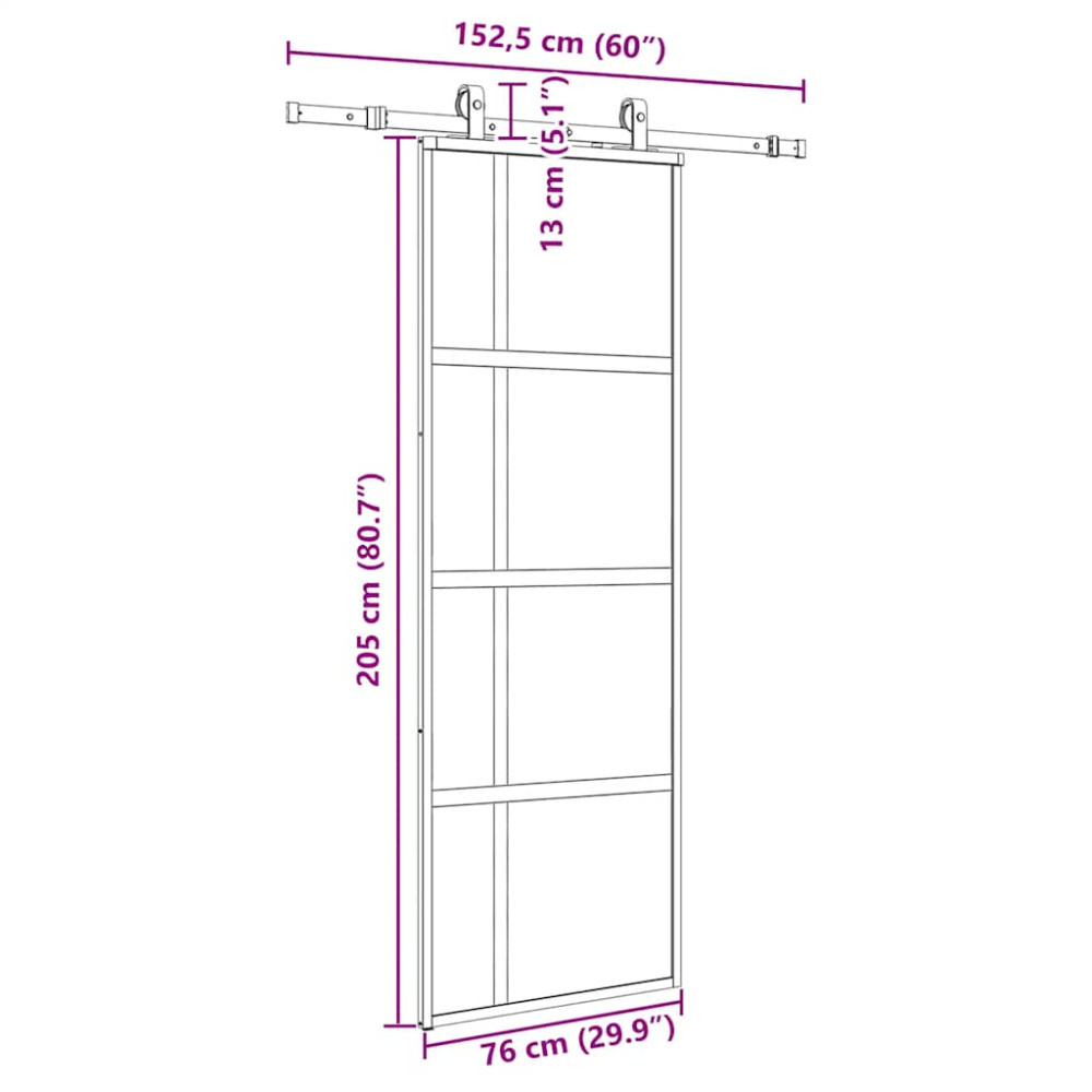 Produktbild för Skjutdörr med beslag svart 76x205 cm härdat glas