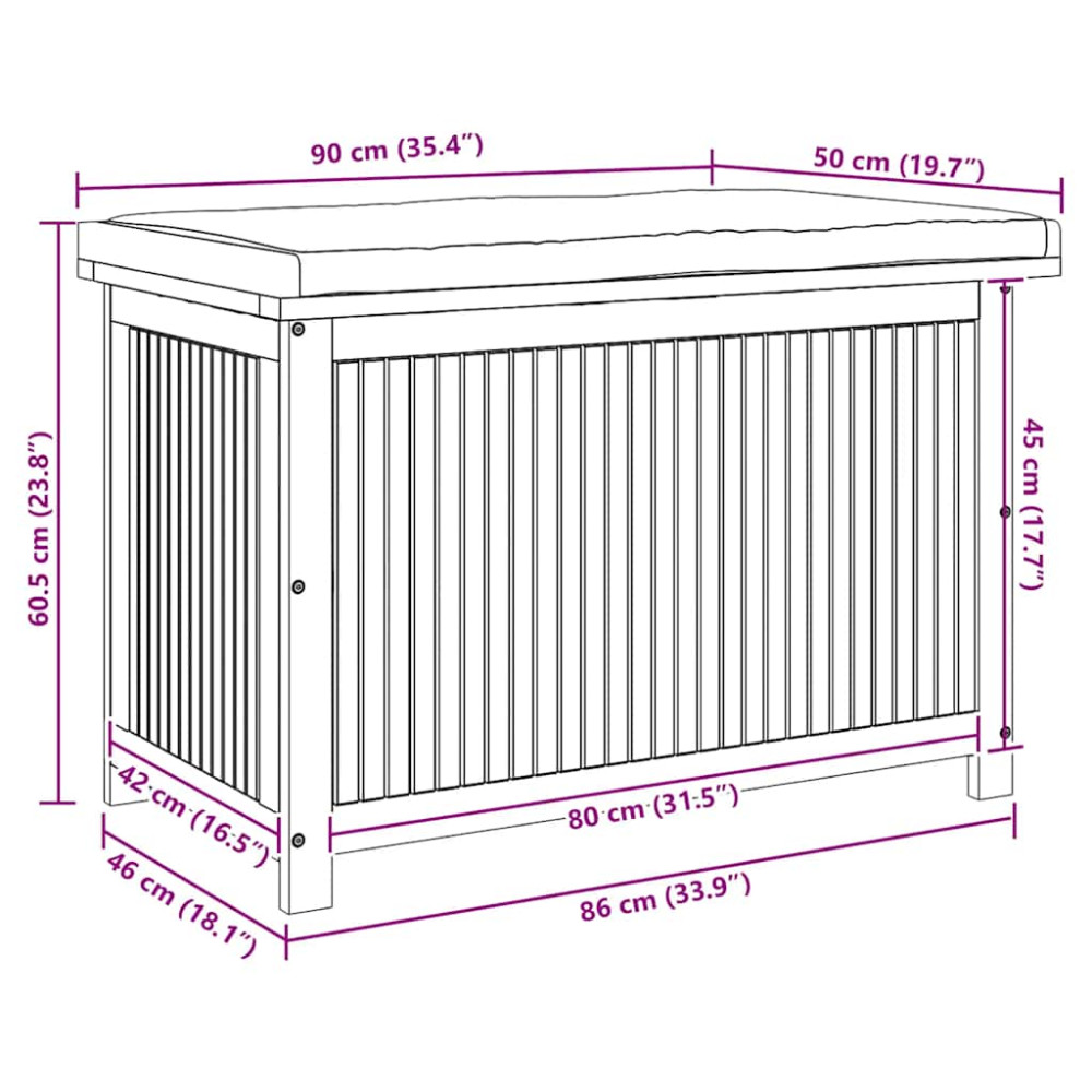Produktbild för Kuddlåda utomhus 90x50x60,5 cm massivt trä akacia