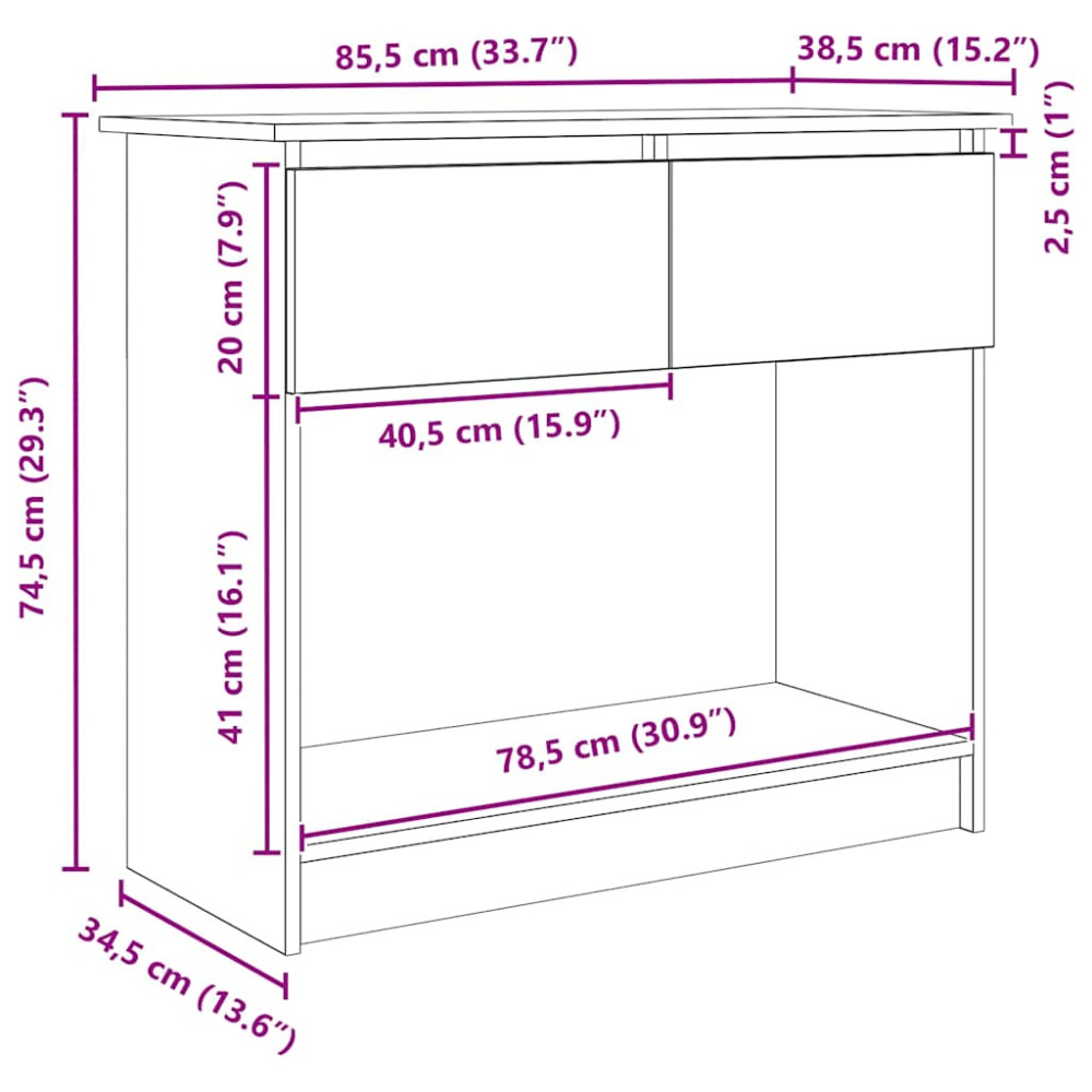 Produktbild för Avlastningsbord med lådor betonggrå 85,5x38,5x74,5 cm