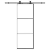Produktbild för Skjutdörr med beslag svart 76x205 cm ESG-glas