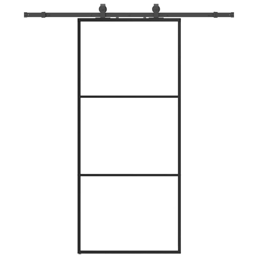 Produktbild för Skjutdörr med beslag svart 90x205 cm ESG-glas