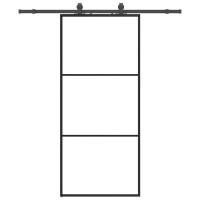 Produktbild för Skjutdörr med beslag svart 90x205 cm ESG-glas