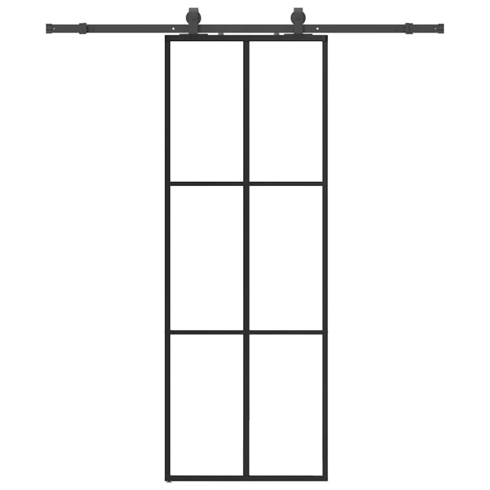 Produktbild för Skjutdörr med beslag svart 76x205 cm ESG-glas
