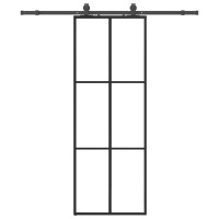 Produktbild för Skjutdörr med beslag svart 76x205 cm ESG-glas