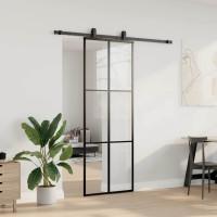 Produktbild för Skjutdörr med beslag svart 76x205 cm ESG-glas