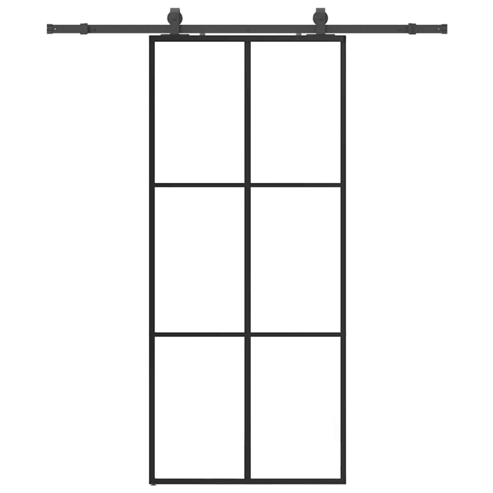 Produktbild för Skjutdörr med beslag svart 90x205 cm ESG-glas