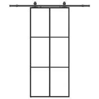 Produktbild för Skjutdörr med beslag svart 90x205 cm ESG-glas