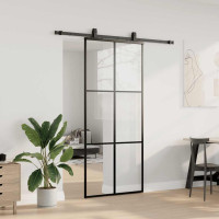 Produktbild för Skjutdörr med beslag svart 90x205 cm ESG-glas