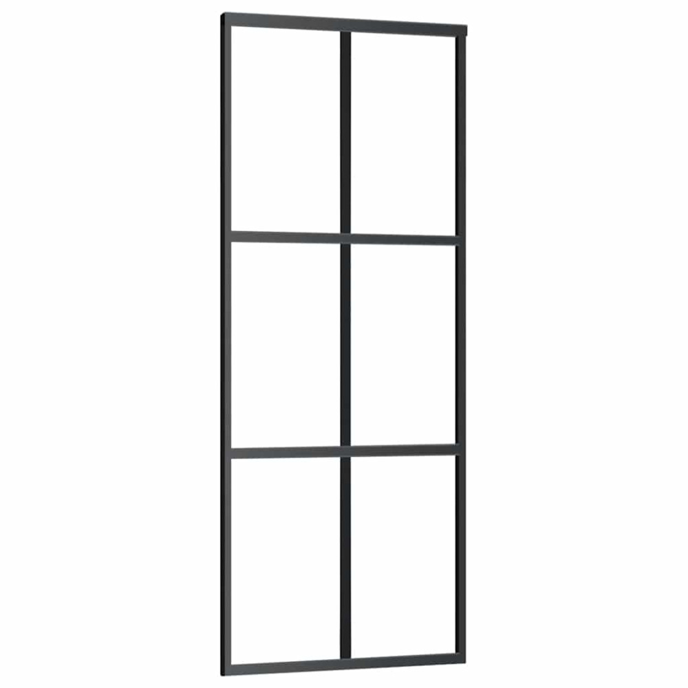 Produktbild för Skjutdörr med beslag svart 90x205 cm ESG-glas