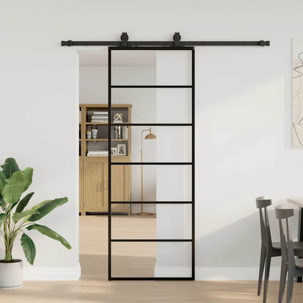 Produktbild för Skjutdörr med beslag svart 76x205 cm ESG-glas