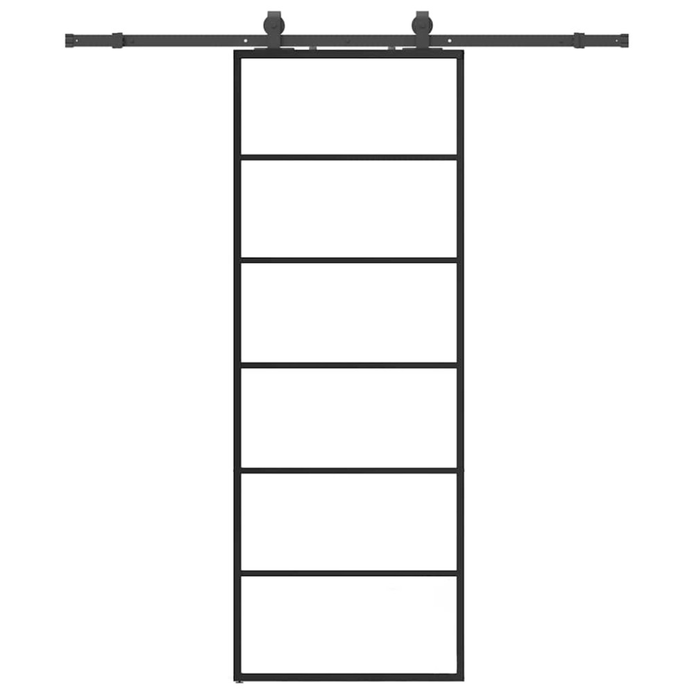 Produktbild för Skjutdörr med beslag svart 76x205 cm ESG-glas