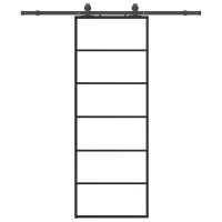 Produktbild för Skjutdörr med beslag svart 76x205 cm ESG-glas