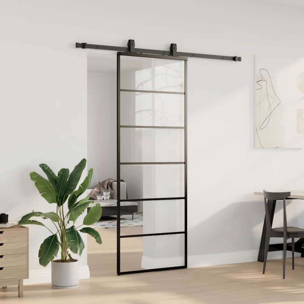 Produktbild för Skjutdörr med beslag svart 76x205 cm ESG-glas