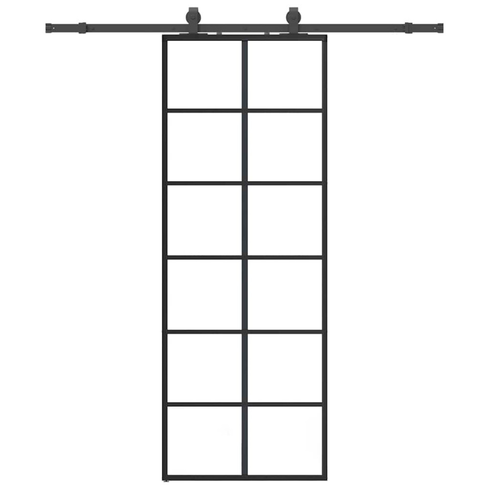 Produktbild för Skjutdörr med beslag svart 76x205 cm ESG-glas