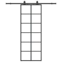 Produktbild för Skjutdörr med beslag svart 76x205 cm ESG-glas