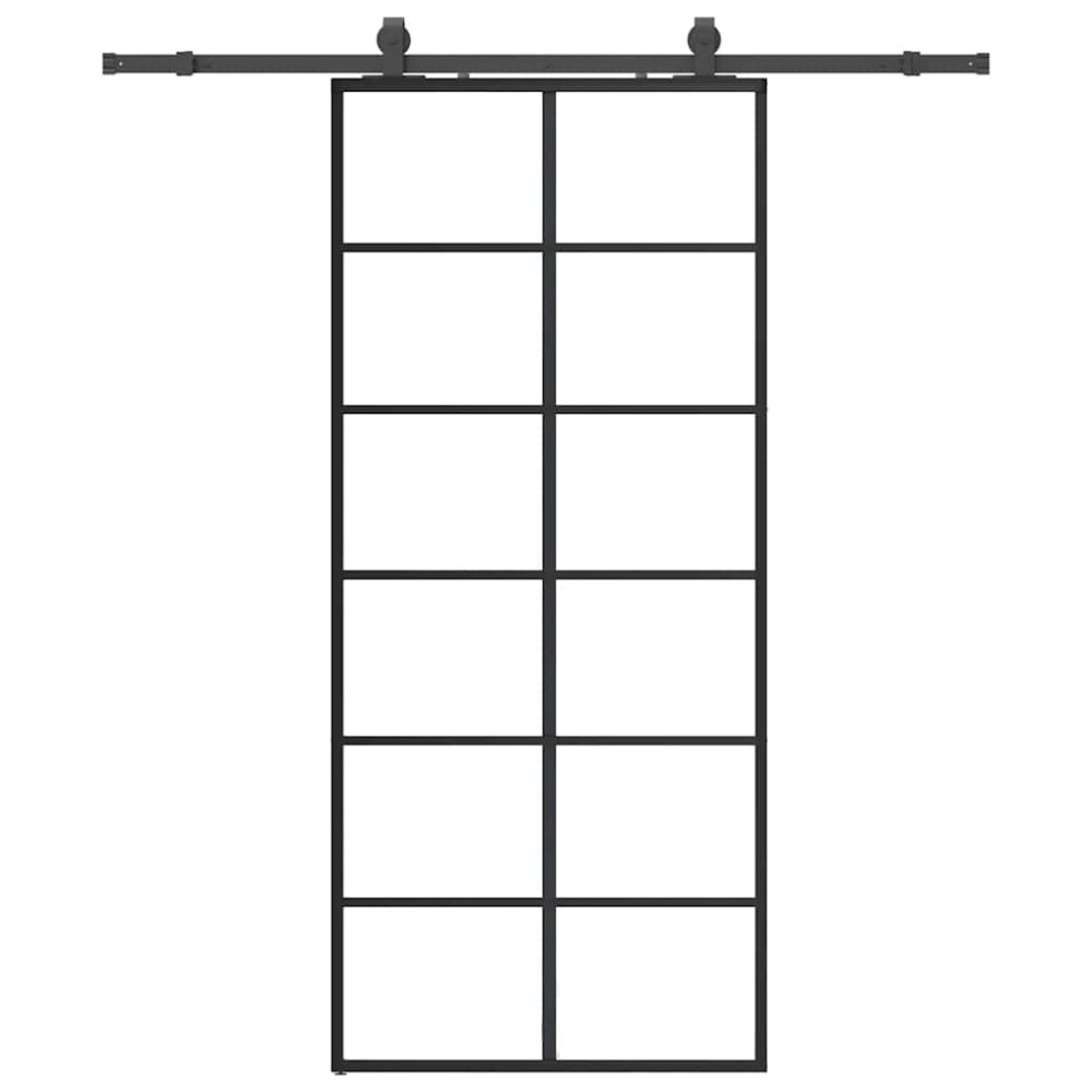 Produktbild för Skjutdörr med beslag svart 90x205 cm ESG-glas