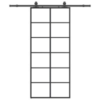 Produktbild för Skjutdörr med beslag svart 90x205 cm ESG-glas