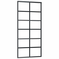 Produktbild för Skjutdörr med beslag svart 90x205 cm ESG-glas