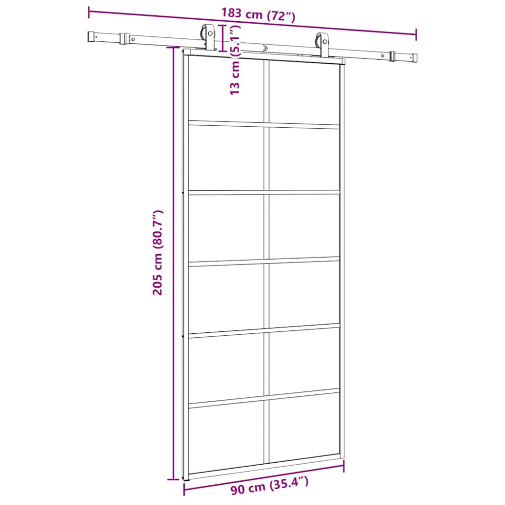 Produktbild för Skjutdörr med beslag svart 90x205 cm ESG-glas