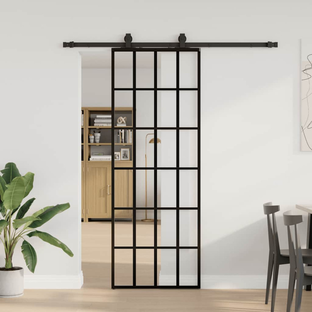 Produktbild för Skjutdörr med beslag svart 76x205 cm ESG-glas