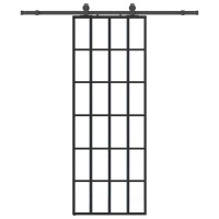 Produktbild för Skjutdörr med beslag svart 76x205 cm ESG-glas