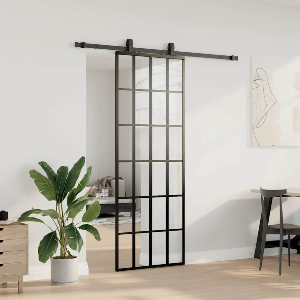Produktbild för Skjutdörr med beslag svart 76x205 cm ESG-glas