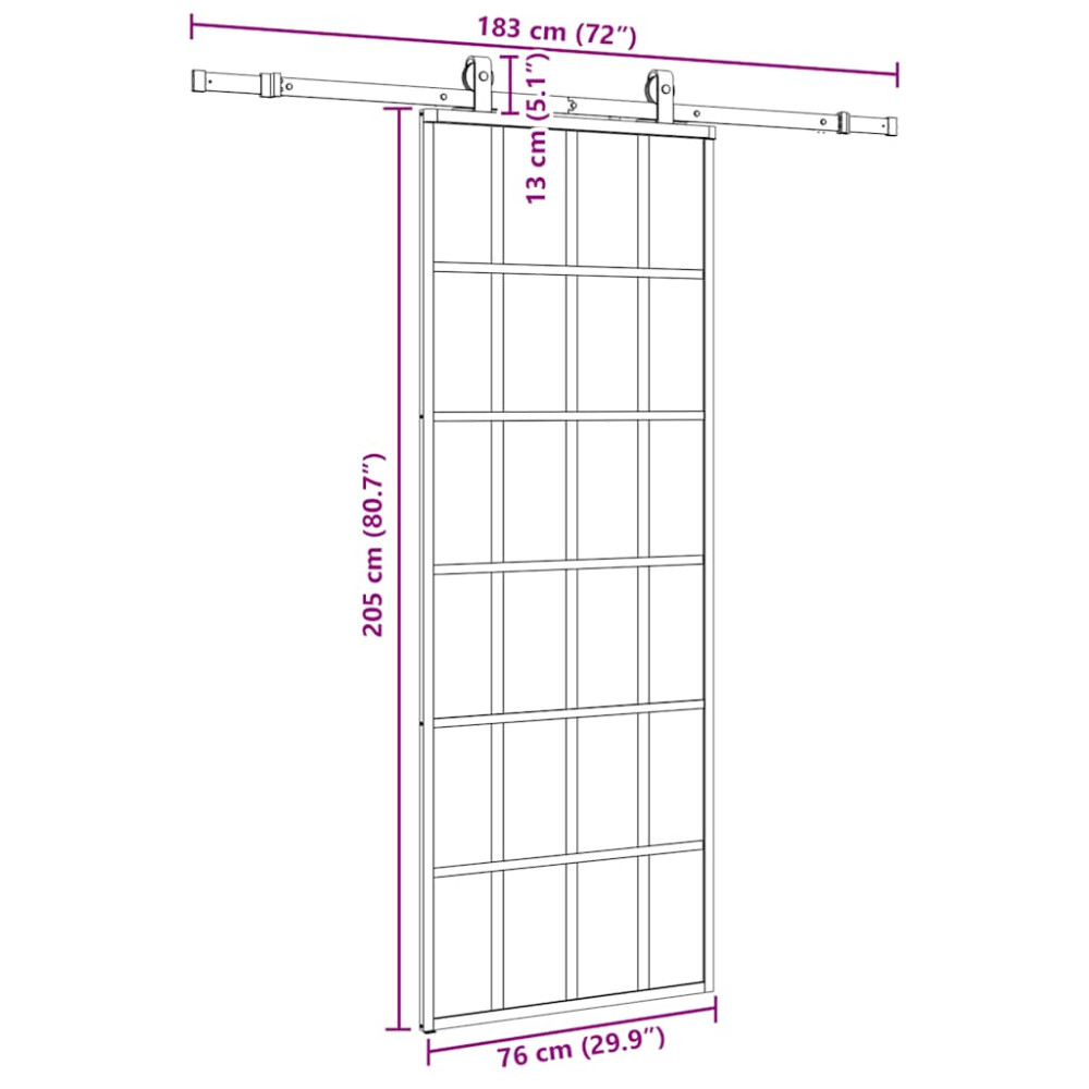 Produktbild för Skjutdörr med beslag svart 76x205 cm ESG-glas