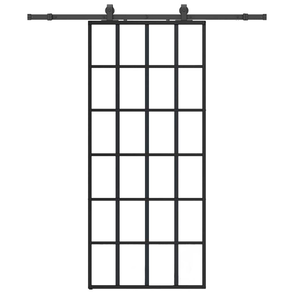 Produktbild för Skjutdörr med beslag svart 90x205 cm ESG-glas