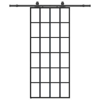 Produktbild för Skjutdörr med beslag svart 90x205 cm ESG-glas