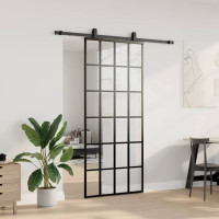 Produktbild för Skjutdörr med beslag svart 90x205 cm ESG-glas