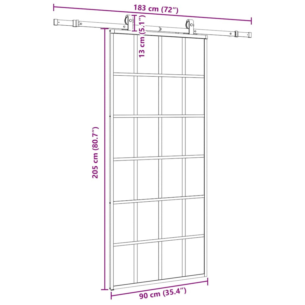 Produktbild för Skjutdörr med beslag svart 90x205 cm ESG-glas